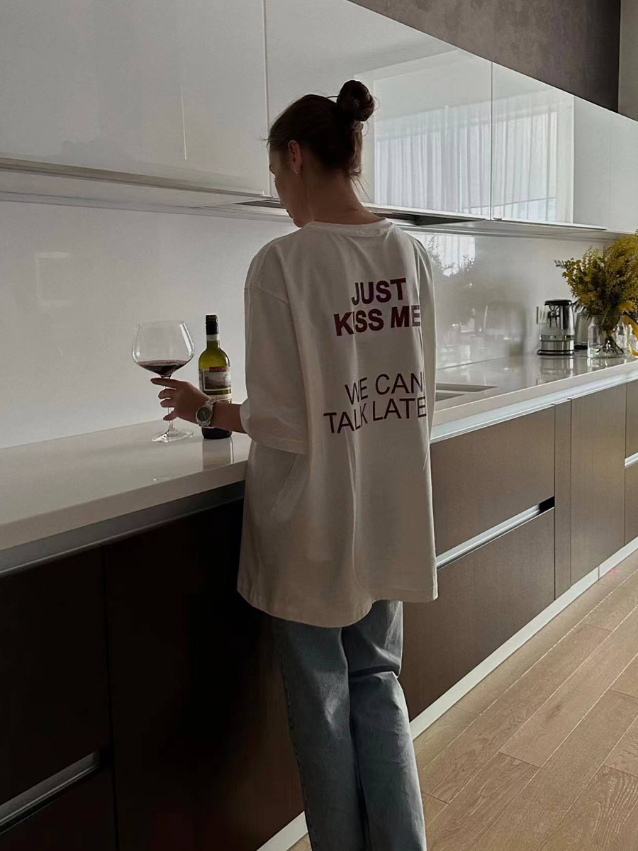 American Retro White Letter Printed Oversized Short Sleeve T-Shirt for Women - Summer Trendy Y2K Style Half-Sleeve Top American Retro White Letter Printed Oversized Short Sleeve T-Shirt for Women - Summer Trendy Y2K Style Half-Sleeve Top