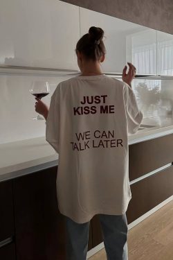 American Retro White Letter Printed Oversized Short Sleeve T-Shirt for Women - Summer Trendy Y2K Style Half-Sleeve Top