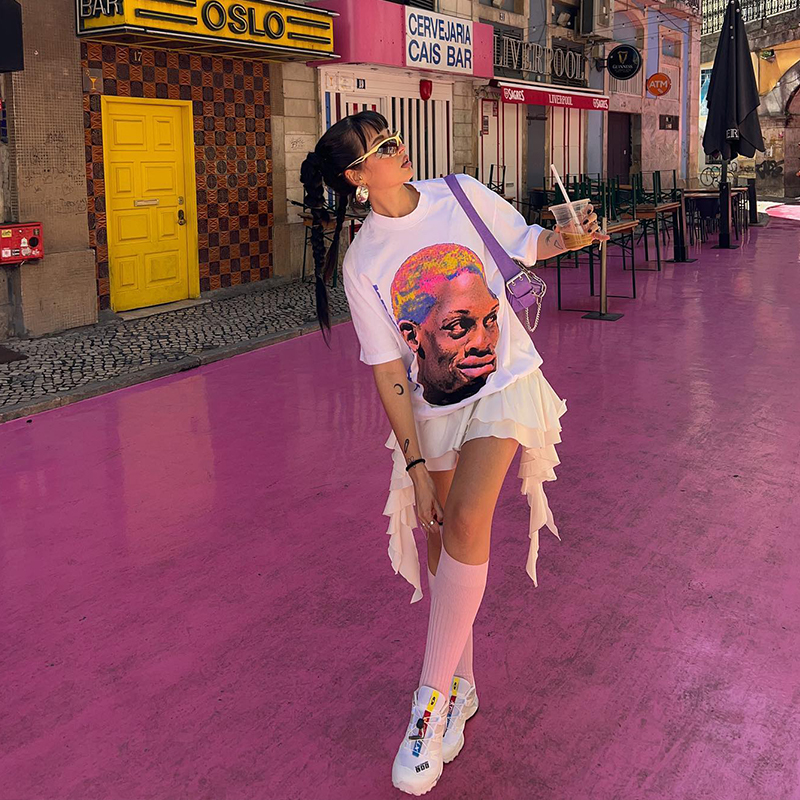 American Retro White Oversized Short Sleeve T-Shirt for Women - Summer Hip-Hop Style, European and American Trend American Retro White Oversized Short Sleeve T-Shirt for Women - Summer Hip-Hop Style, European and American Trend