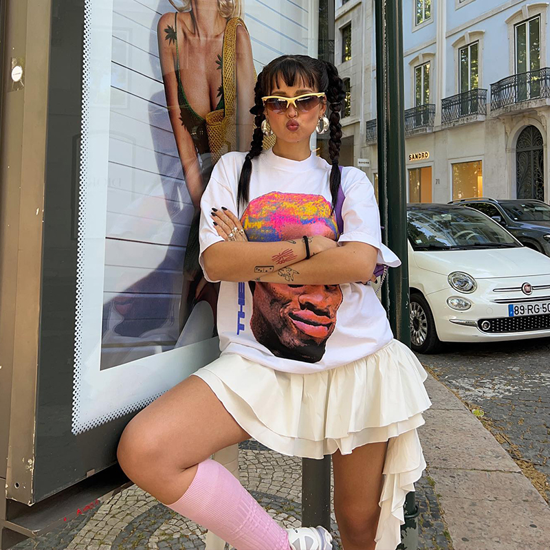 American Retro White Oversized Short Sleeve T-Shirt for Women - Summer Hip-Hop Style, European and American Trend American Retro White Oversized Short Sleeve T-Shirt for Women - Summer Hip-Hop Style, European and American Trend