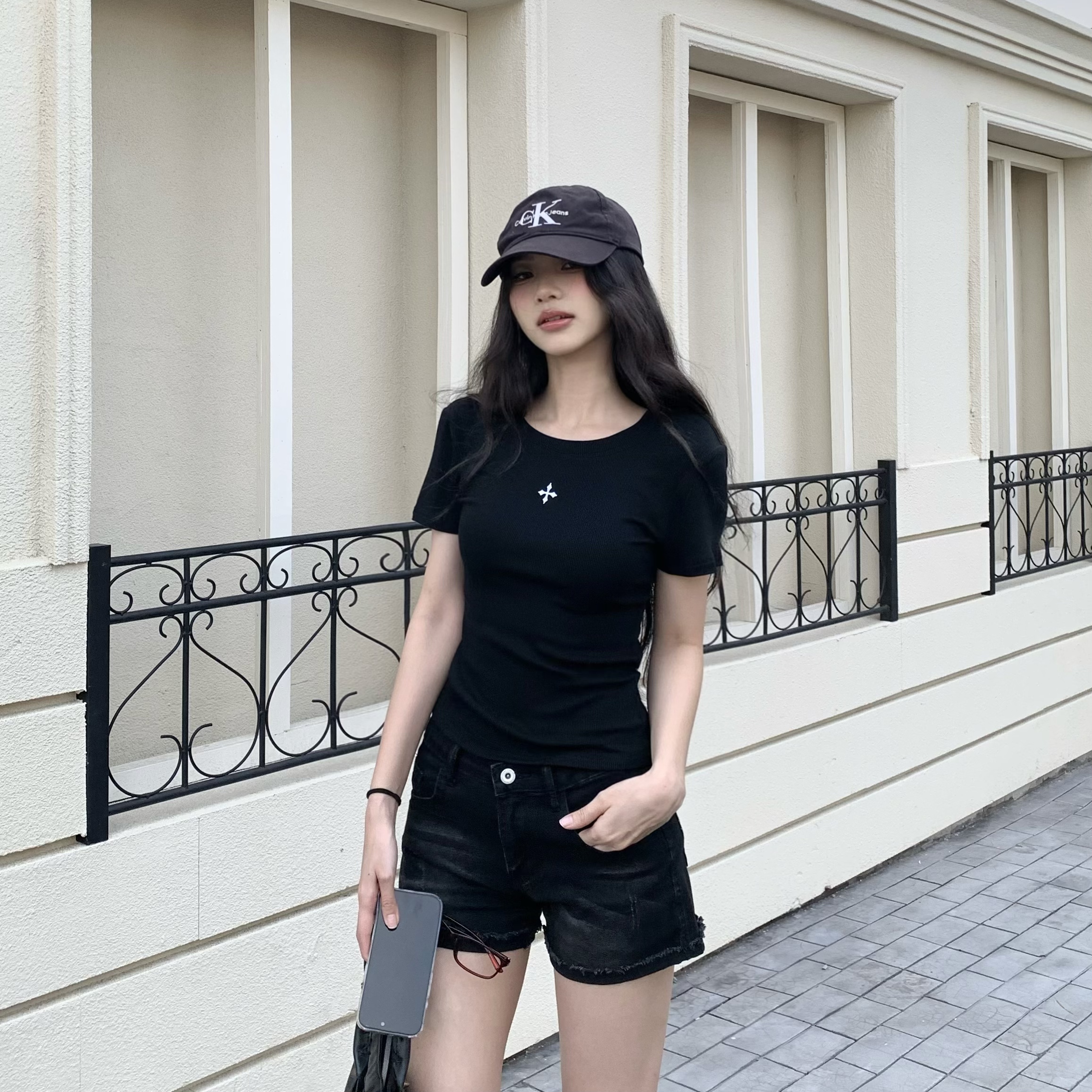 American Style Hot Girl Cross Embroidery Short Sleeve T-Shirt for Women - Slim Fit Summer Essential American Style Hot Girl Cross Embroidery Short Sleeve T-Shirt for Women - Slim Fit Summer Essential