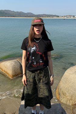 American-style Sausage Dog Print Short Sleeve T-shirt for Women, Casual Summer Slim Fit Top, Slightly Loose, Y2K Style