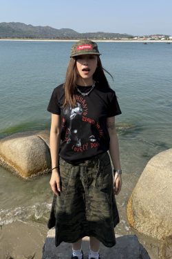 American-style Sausage Dog Print Short Sleeve T-shirt for Women, Casual Summer Slim Fit Top, Slightly Loose, Y2K Style