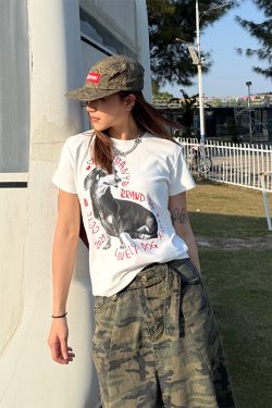 American-style Sausage Dog Print Short Sleeve T-shirt for Women, Casual Summer Slim Fit Top, Slightly Loose, Y2K Style