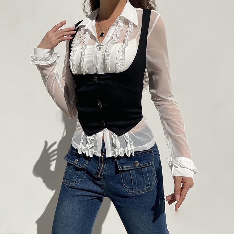 American Vintage Black Button Vest for Women - Versatile Waist-Defining Slim Top in Y2K Style American Vintage Black Button Vest for Women - Versatile Waist-Defining Slim Top in Y2K Style