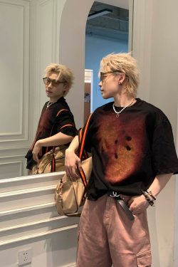 American Vintage Blurry Abstract Print Short Sleeve T-Shirt for Men and Women, Summer Loose Fit, 90s Inspired Versatile Top