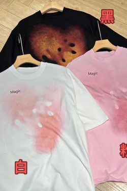 American Vintage Blurry Abstract Print Short Sleeve T-Shirt for Men and Women, Summer Loose Fit, 90s Inspired Versatile Top