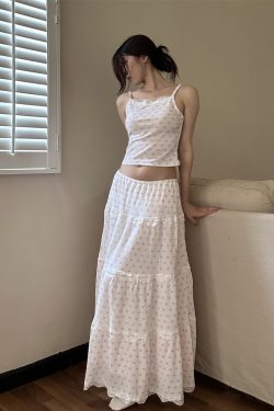 American Vintage Cake Fairy Holiday Loose Long Skirt Set with Elastic Waist and Star Polka Dot Design - Perfect for Y2K Style