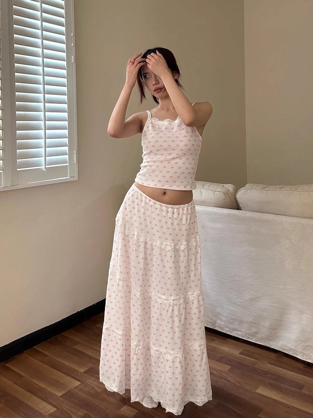 American Vintage Cake Fairy Holiday Loose Long Skirt Set with Elastic Waist and Star Polka Dot Design - Perfect for Y2K Style American Vintage Cake Fairy Holiday Loose Long Skirt Set with Elastic Waist and Star Polka Dot Design - Perfect for Y2K Style
