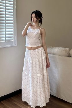 American Vintage Cake Fairy Holiday Loose Long Skirt Set with Elastic Waist and Star Polka Dot Design - Perfect for Y2K Style
