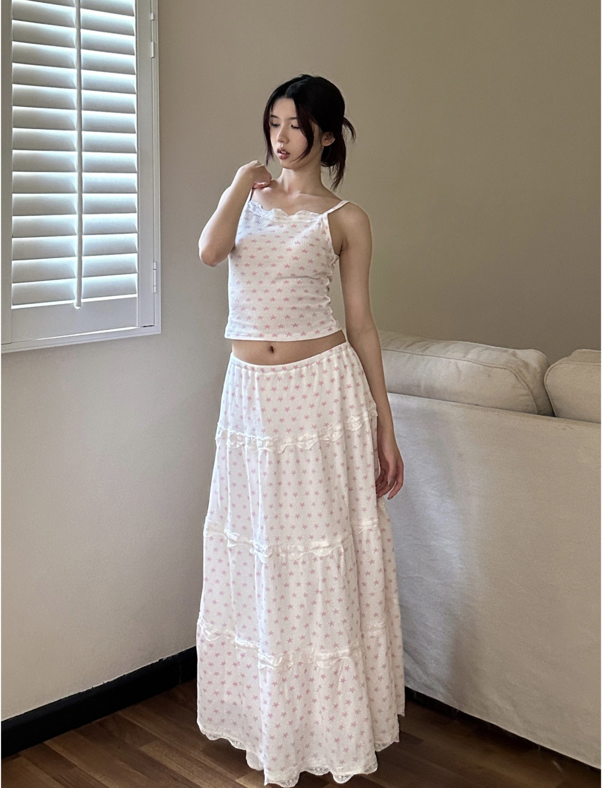 American Vintage Cake Fairy Holiday Loose Long Skirt Set with Elastic Waist and Star Polka Dot Design - Perfect for Y2K Style American Vintage Cake Fairy Holiday Loose Long Skirt Set with Elastic Waist and Star Polka Dot Design - Perfect for Y2K Style