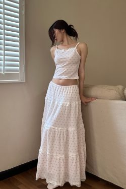 American Vintage Cake Fairy Holiday Loose Long Skirt Set with Elastic Waist and Star Polka Dot Design - Perfect for Y2K Style