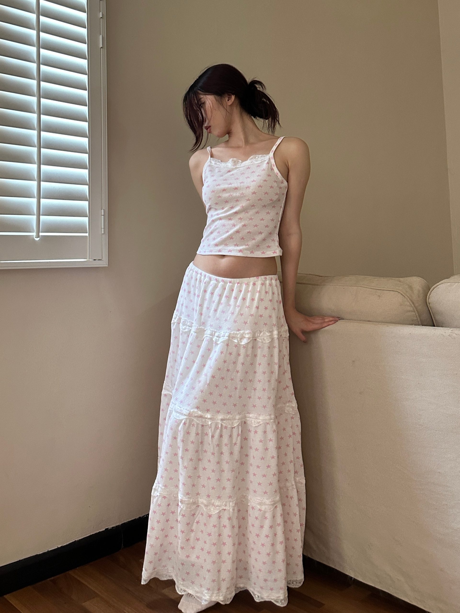 American Vintage Cake Fairy Holiday Loose Long Skirt Set with Elastic Waist and Star Polka Dot Design - Perfect for Y2K Style American Vintage Cake Fairy Holiday Loose Long Skirt Set with Elastic Waist and Star Polka Dot Design - Perfect for Y2K Style