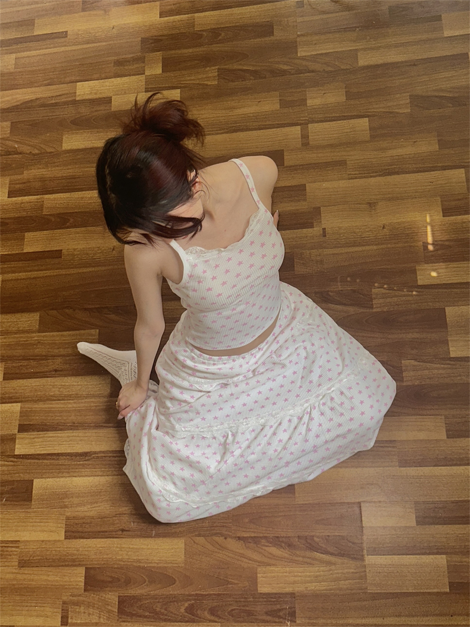 American Vintage Cake Fairy Holiday Loose Long Skirt Set with Elastic Waist and Star Polka Dot Design - Perfect for Y2K Style American Vintage Cake Fairy Holiday Loose Long Skirt Set with Elastic Waist and Star Polka Dot Design - Perfect for Y2K Style