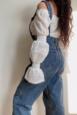 American Vintage Casual Loose Fit Suspender Straight Leg Jeans for Women - Versatile Vintage Style Pants