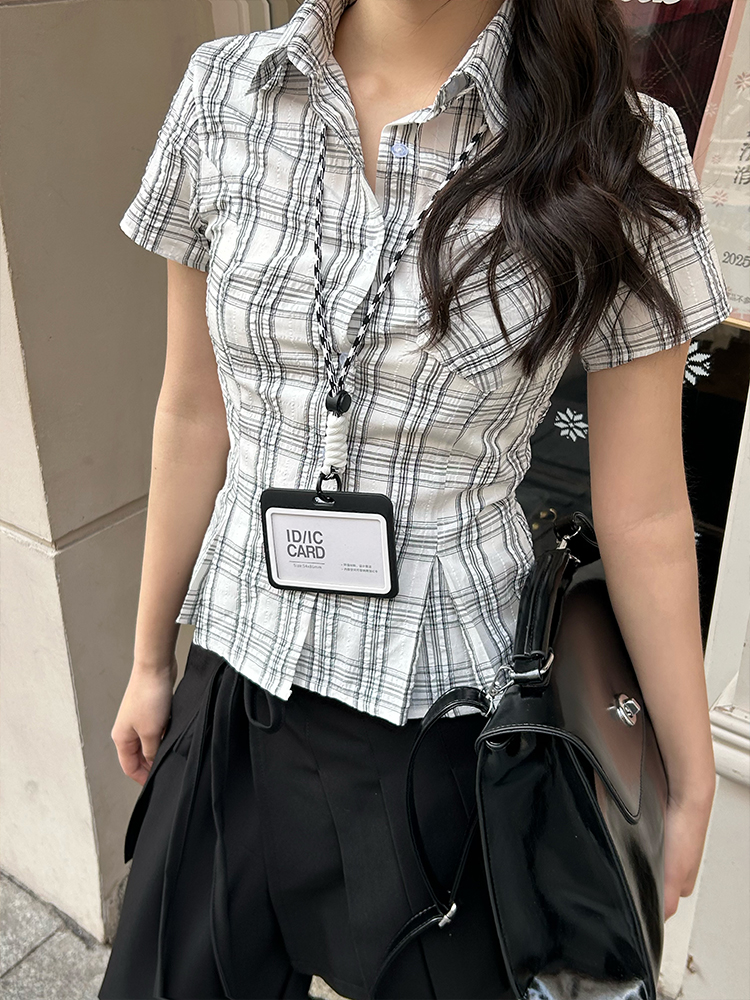 American Vintage College Style Women's Plaid Shoulder-Button Slim Fit Polo Shirt - Y2K Inspired Fashion Top American Vintage College Style Women's Plaid Shoulder-Button Slim Fit Polo Shirt - Y2K Inspired Fashion Top