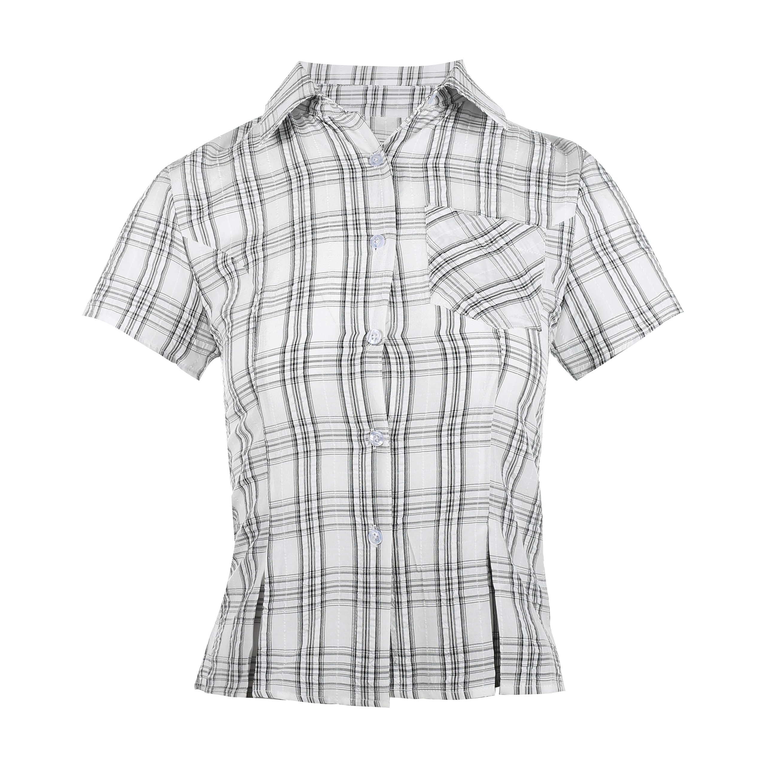 American Vintage College Style Women's Plaid Shoulder-Button Slim Fit Polo Shirt - Y2K Inspired Fashion Top American Vintage College Style Women's Plaid Shoulder-Button Slim Fit Polo Shirt - Y2K Inspired Fashion Top