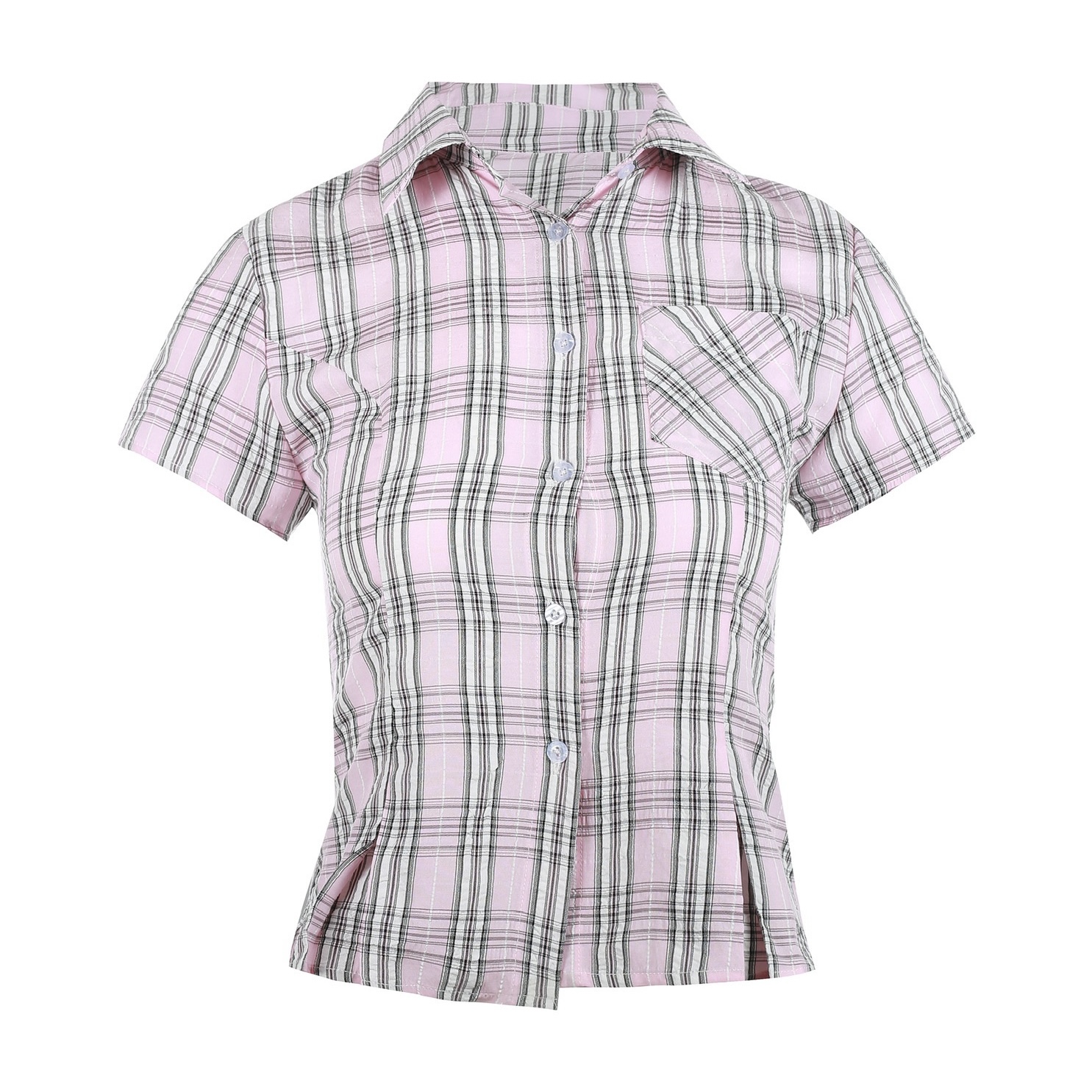 American Vintage College Style Women's Plaid Shoulder-Button Slim Fit Polo Shirt - Y2K Inspired Fashion Top American Vintage College Style Women's Plaid Shoulder-Button Slim Fit Polo Shirt - Y2K Inspired Fashion Top