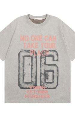 American Vintage Distressed Letter Print Short Sleeve Unisex Casual Summer T-Shirt - Versatile Sports Trend for 90s Style