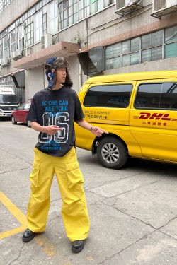 American Vintage Distressed Letter Print Short Sleeve Unisex Casual Summer T-Shirt - Versatile Sports Trend for 90s Style