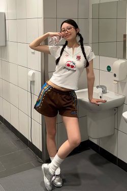 American Vintage Embroidered Ethnic Style Casual Shorts for Women - Slim Fit, Side Print, Trendy INS Look