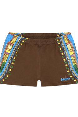 American Vintage Embroidered Ethnic Style Casual Shorts for Women - Slim Fit, Side Print, Trendy INS Look