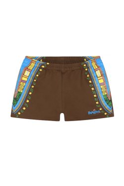 American Vintage Embroidered Ethnic Style Casual Shorts for Women - Slim Fit, Side Print, Trendy INS Look