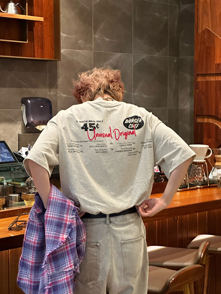 American Vintage Fun Hamburger Print Short Sleeve T-Shirt Unisex 90s Trendy Loose Fit Top American Vintage Fun Hamburger Print Short Sleeve T-Shirt Unisex 90s Trendy Loose Fit Top