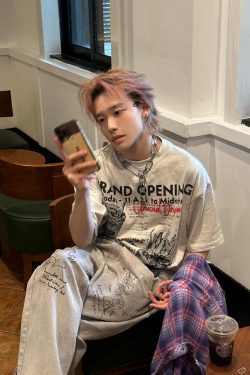 American Vintage Fun Hamburger Print Short Sleeve T-Shirt Unisex 90s Trendy Loose Fit Top