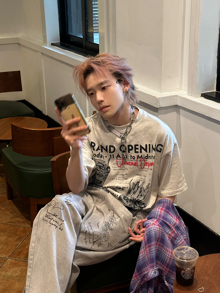 American Vintage Fun Hamburger Print Short Sleeve T-Shirt Unisex 90s Trendy Loose Fit Top American Vintage Fun Hamburger Print Short Sleeve T-Shirt Unisex 90s Trendy Loose Fit Top