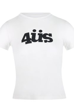 American Vintage Fun Letter Print Slimming Short T-Shirt for Women - Trendy 90s Style Shoulder-Fitting Top