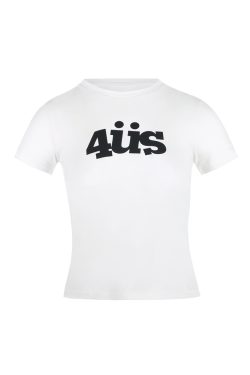 American Vintage Fun Letter Print Slimming Short T-Shirt for Women - Trendy 90s Style Shoulder-Fitting Top