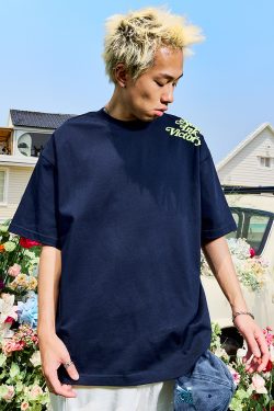 American Vintage Letter Print Short Sleeve T-Shirt - Trendy Hip Hop Loose Fit Unisex Style for Summer 2025