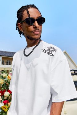 American Vintage Letter Print Short Sleeve T-Shirt - Trendy Hip Hop Loose Fit Unisex Style for Summer 2025