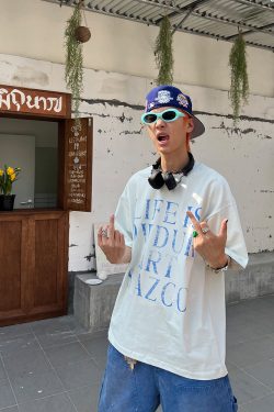 American Vintage Letter Print Short Sleeve Unisex Loose Casual Summer T-Shirt - Versatile 90s Inspired Essential Top