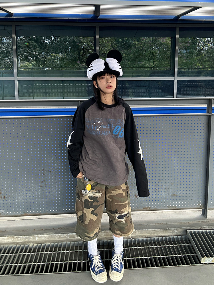 American Vintage Patchwork Distressed Camouflage Three-Quarter Pants for Men and Women - Loose Casual Straight Fit for Spring 2025 American Vintage Patchwork Distressed Camouflage Three-Quarter Pants for Men and Women - Loose Casual Straight Fit for Spring 2025