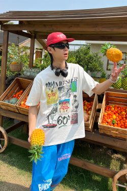 American Vintage Portrait Fun Print T-Shirt for Summer - Unisex Loose Casual Round Neck Creative Short Sleeve Top