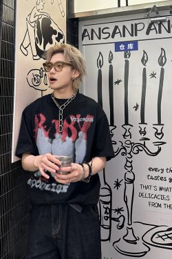 American Vintage Rock Style Letter Print Short Sleeve T-Shirt for Couples - Trendy Casual Top for Spring/Summer 2025