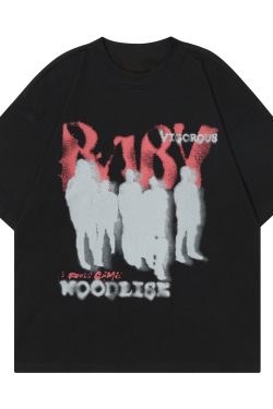 American Vintage Rock Style Letter Print Short Sleeve T-Shirt for Couples - Trendy Casual Top for Spring/Summer 2025