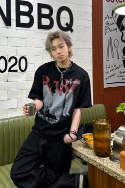 American Vintage Rock Style Letter Print Short Sleeve T-Shirt for Couples - Trendy Casual Top for Spring/Summer 2025