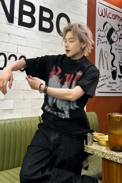 American Vintage Rock Style Letter Print Short Sleeve T-Shirt for Couples - Trendy Casual Top for Spring/Summer 2025