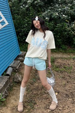 American Vintage Summer Solid Color Casual Drawstring Elastic Waist Quick-Dry Beach Sports Shorts for 90s Y2K Style