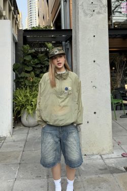 American Vintage Washed Denim Shorts for Men & Women - Retro Straight Cut Loose Five-Point Half Pants