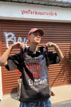 American Vintage Washed Letter Print Short Sleeve T-Shirt for Men and Women, Casual Summer Top, Y2K Style, Loose Fit