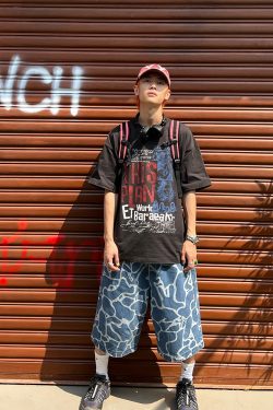 American Vintage Washed Letter Print Short Sleeve T-Shirt for Men and Women, Casual Summer Top, Y2K Style, Loose Fit