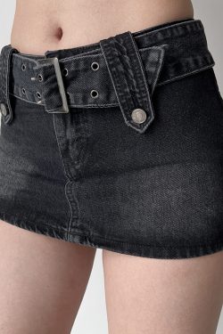 American Vintage Wide Waist Belt Bodycon Denim Skirt for Women - Ultra Short Summer Skirt, Anti-Exposure, Y2K Style
