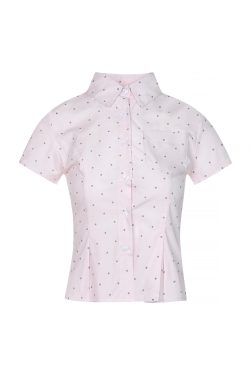 American Vintage Women's Slim Fit Polka Dot Shirt with Lapel, Regular Shoulder, Retro Style, Perfect for Casual or Y2K Outfits