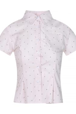 American Vintage Women's Slim Fit Polka Dot Shirt with Lapel, Regular Shoulder, Retro Style, Perfect for Casual or Y2K Outfits