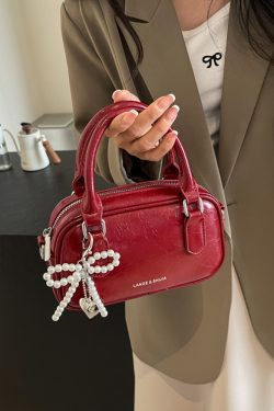 Angola Red Textured Handbag for Women - 2025 New Style Wedding Bowling Bag, Small Square Crossbody Shoulder Bag