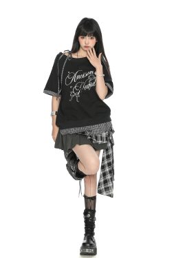 Asymmetrical Bow Tie Two-Piece Short Sleeve T-Shirt for Women - Summer Slimming Top in Korean Style